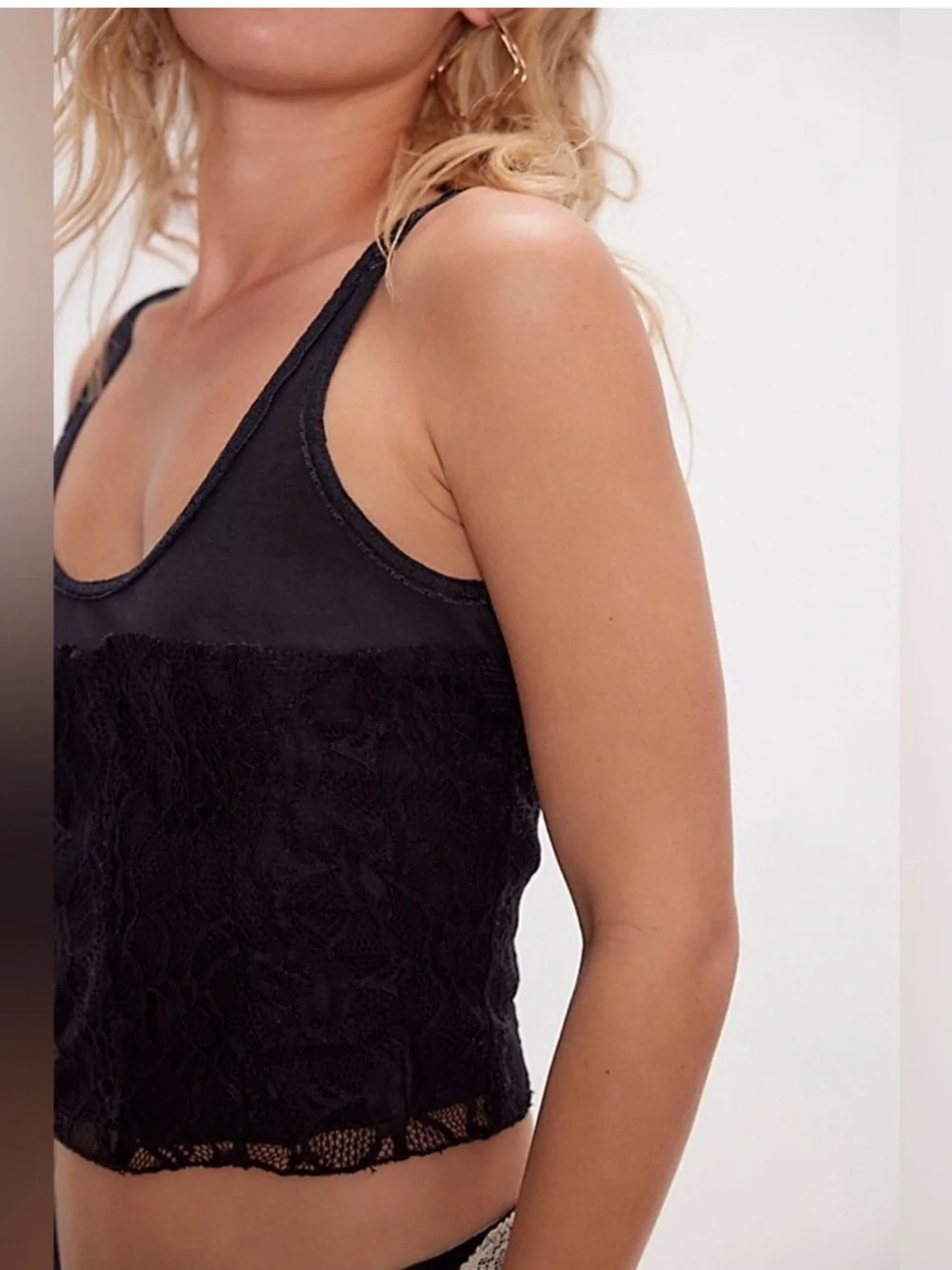 Free People Cosette Corset Lace Black Crop Tank Top Size XS NWT